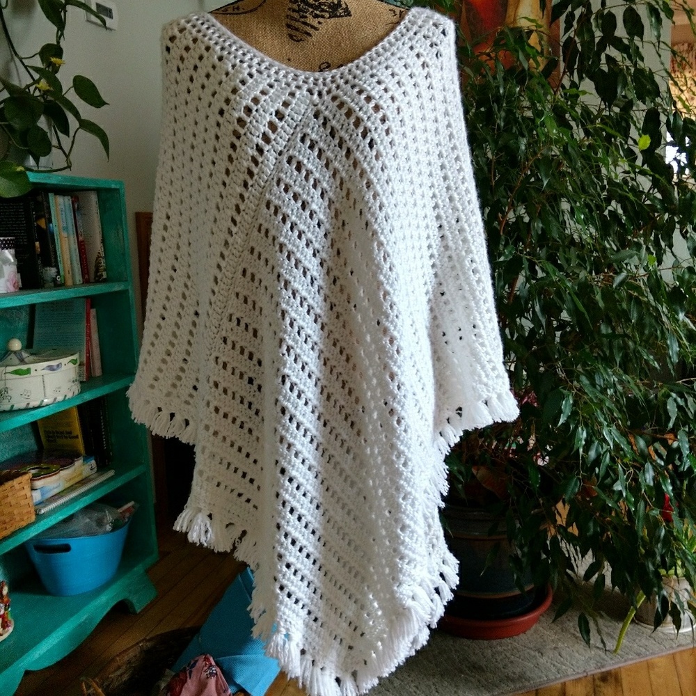 Gorgeous cream and white crochet poncho.